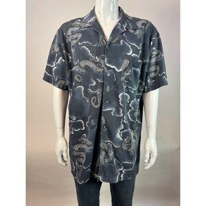 Priority Male Hawaiian Authentic Mens XL Button-Up Shirt Blue Dragon Print 100%